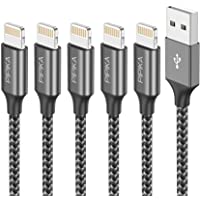 Cable Cargador iPhone [5pack 0.25M 0.5M 1.2M 1.8M 3M] MFI Cable Lightning Carga Rápida Trenzado de Nylon Cargador iPhone…